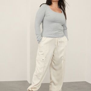 Athleta Grey Signature Rib Square Neck Top Size Large